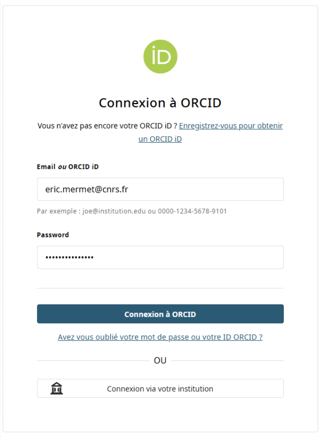 Connexion ORCID à Galligeo