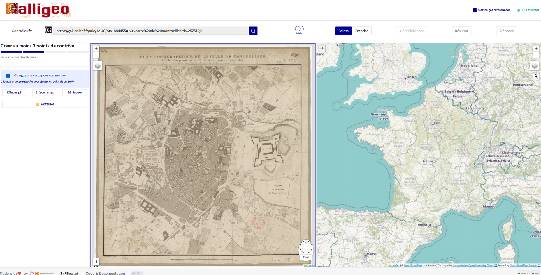 Carte ou plan chargé dans l'interface Galligeo