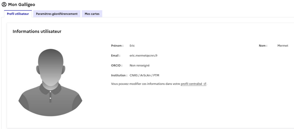 Menu utilisateur Galligeo