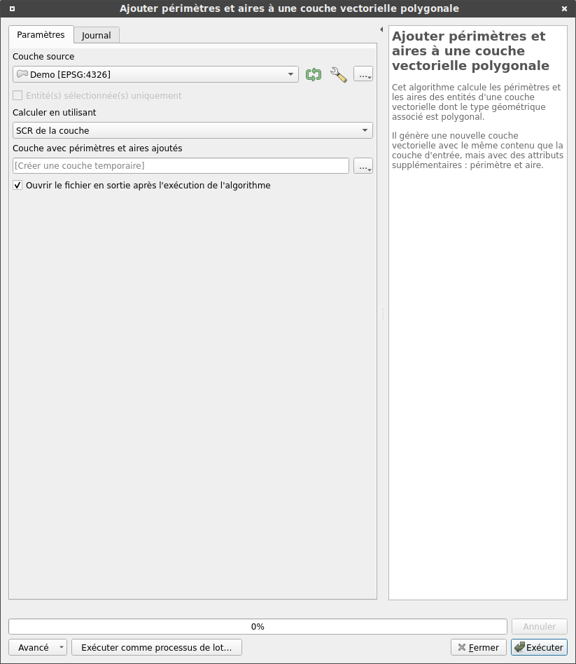 Ajouter périmètres et aires à une couche vectorielle polygonale