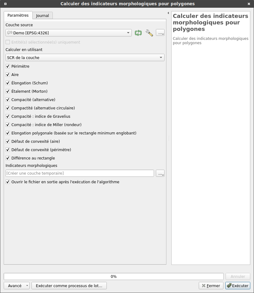 Calculer des indicateurs morphologiques pour polygones