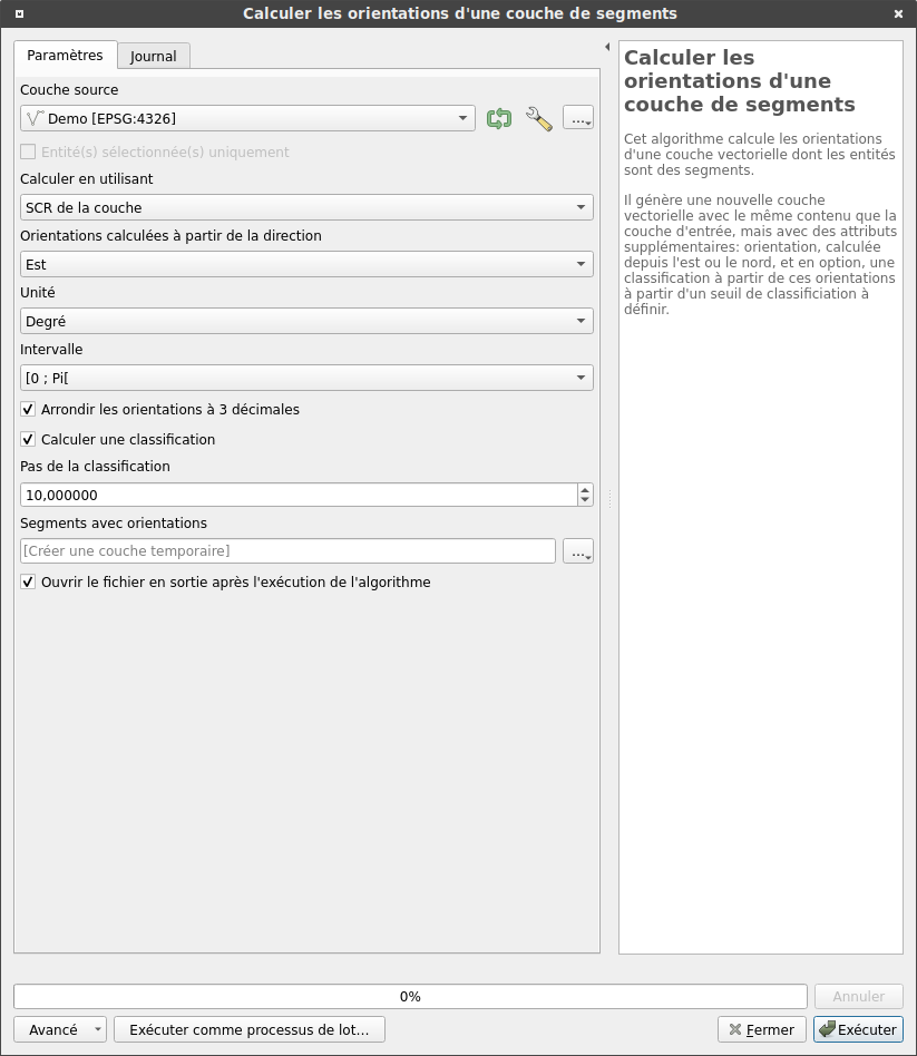 Calculer les orientations d'une couche de segments