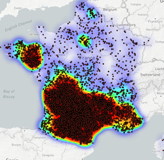 Cartographie des toponymes avec un suffixe en -ac