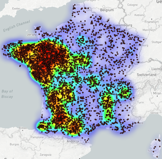 Cartographie des toponymes avec un suffixe en belle-